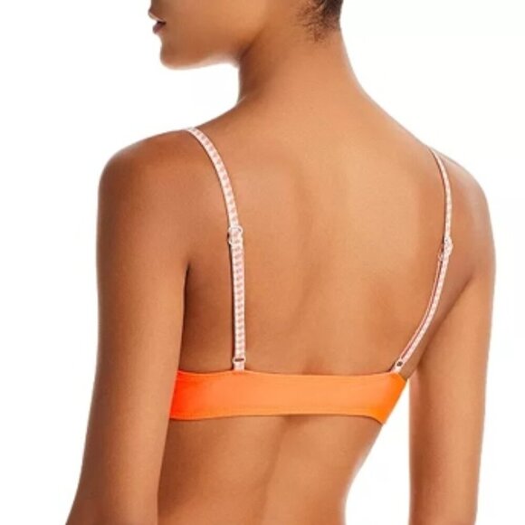 Lemlem Lena Tie Swim Spaghetti Straps Bikini Top Size L Bright Orange - Picture 2 of 2